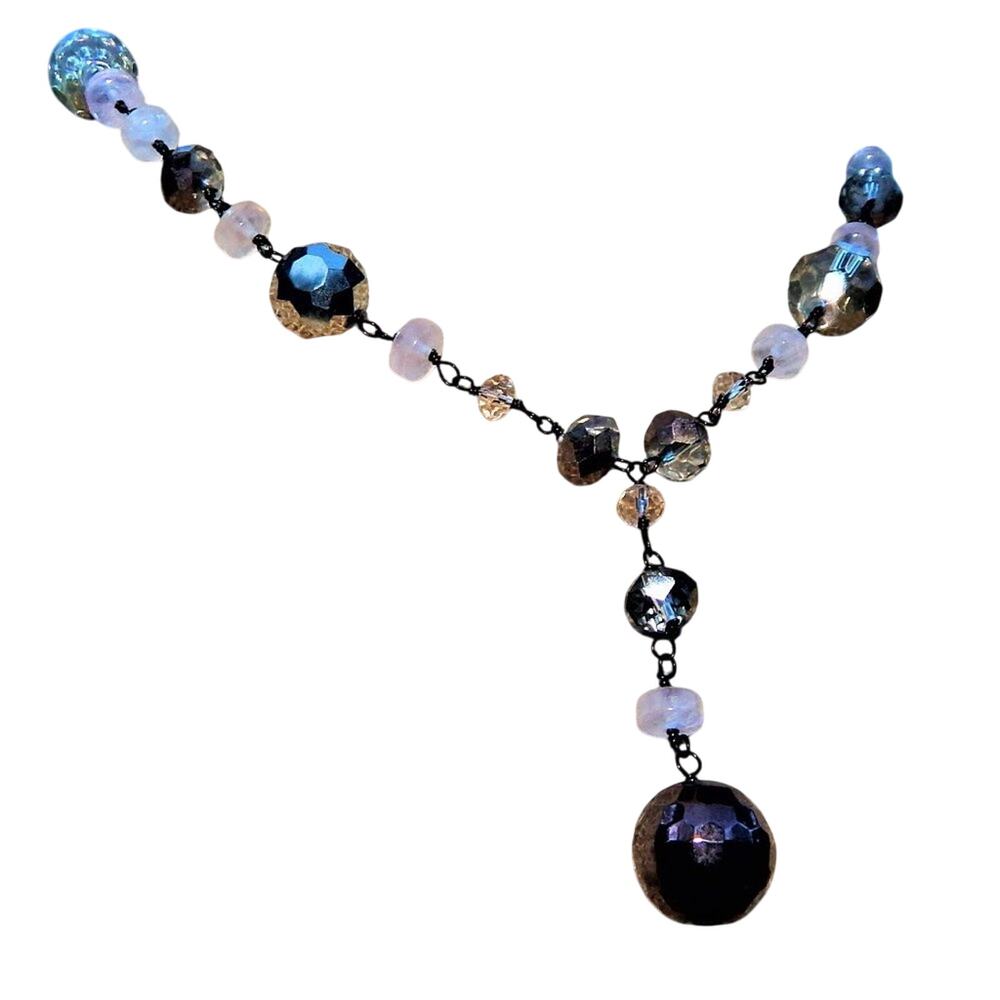 Vintage Black to Pale Pink Bead Drop Necklace